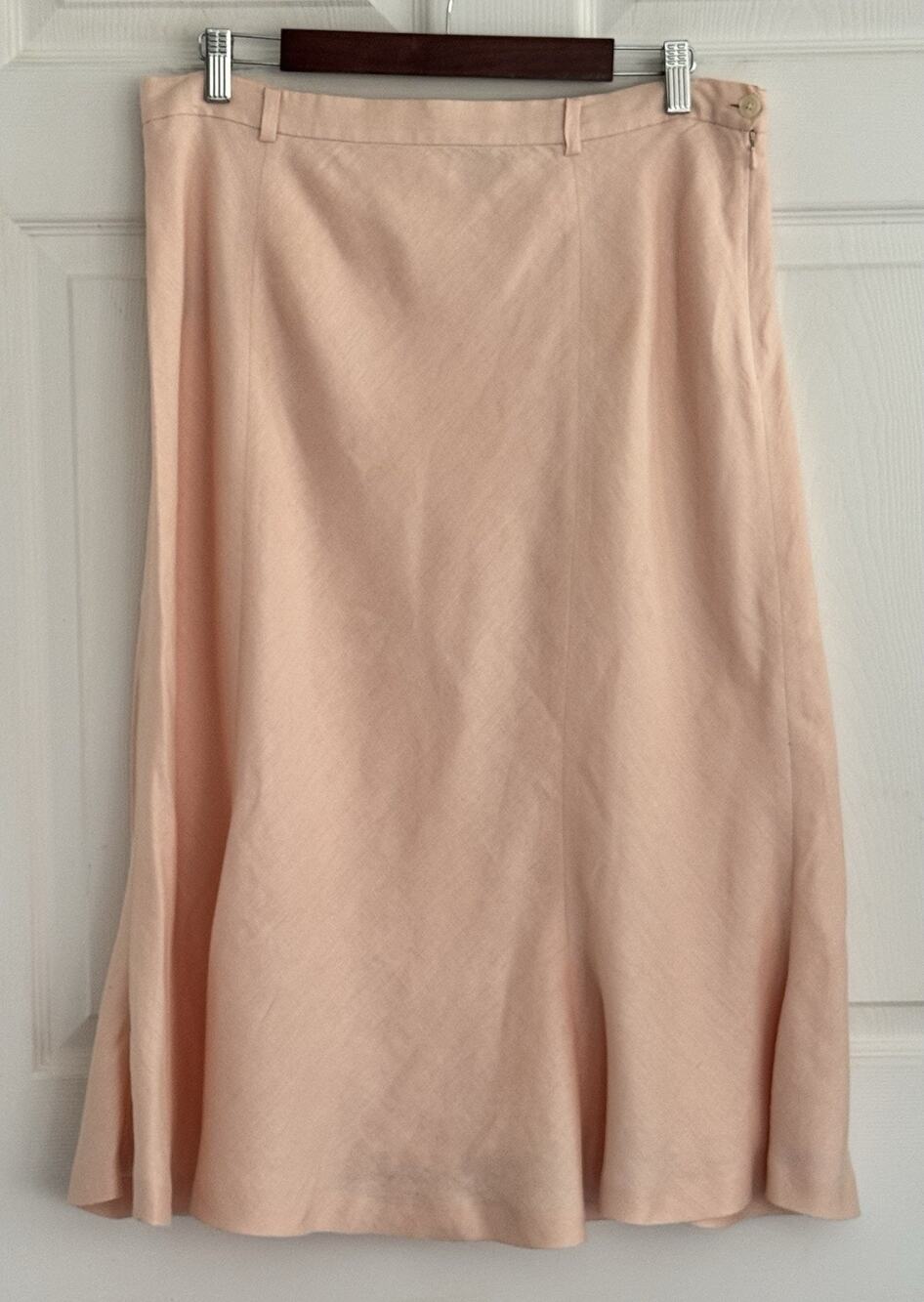 Lauren Ralph Lauren 100% Linen Midi Flare Skirt Pink Peach Lined Size 14